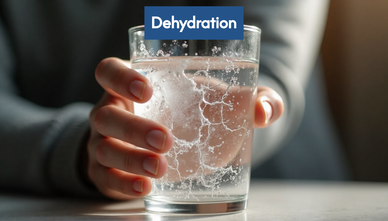 Hand holding a glass of water.