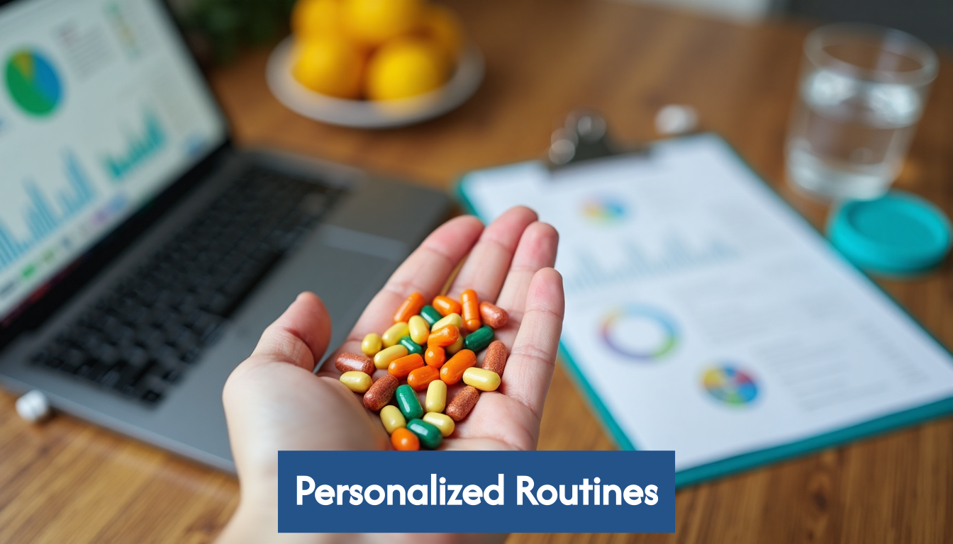 Hand holding vitamins with genetic test results