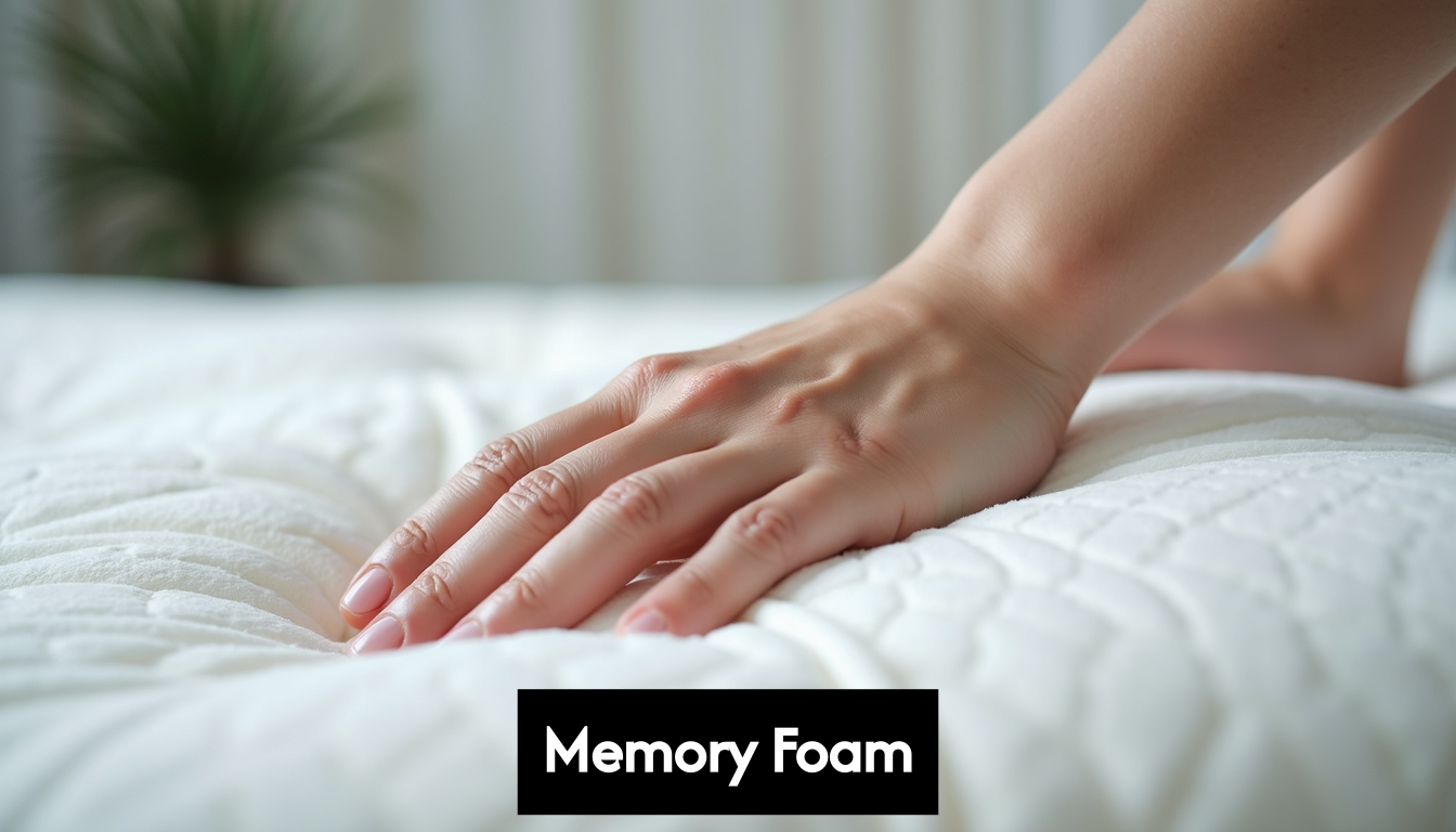 Hand pressing into a conforming memory foam mattress.