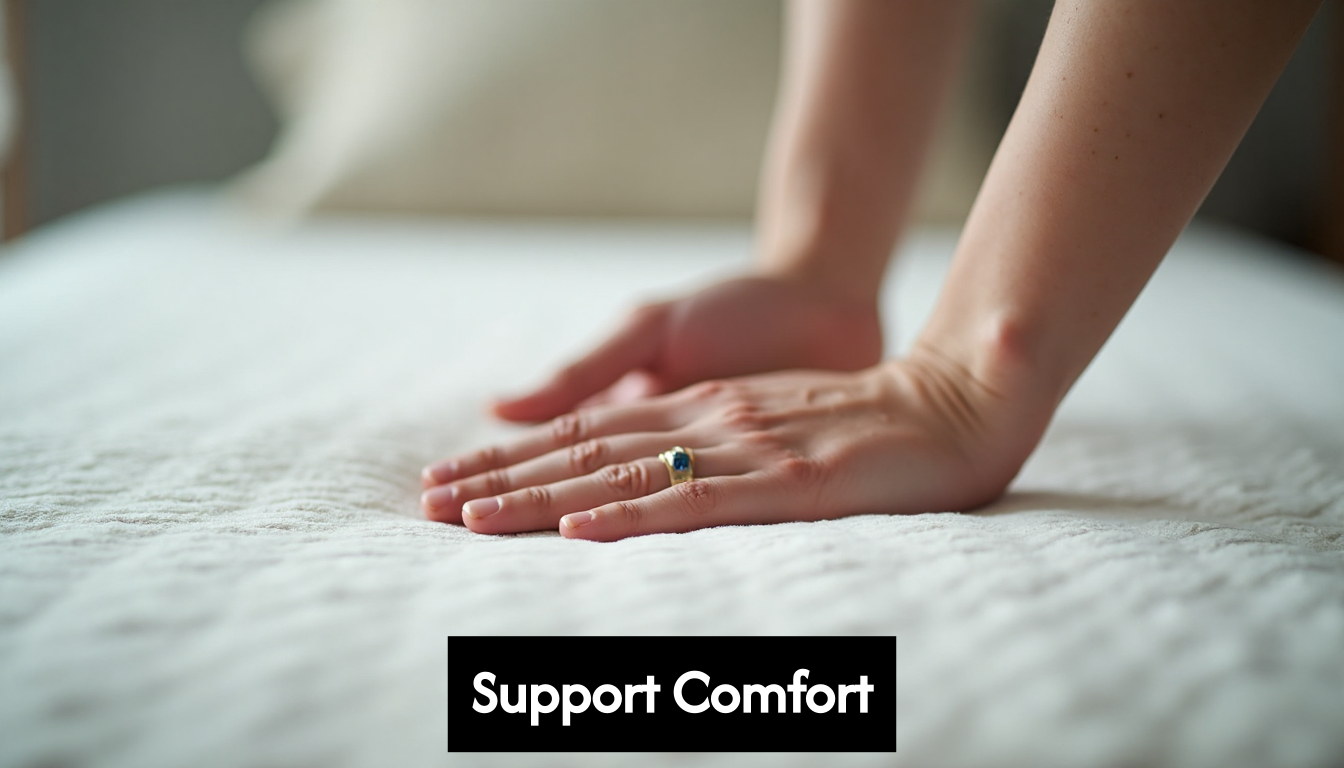 Hand pressing into dense memory foam mattress