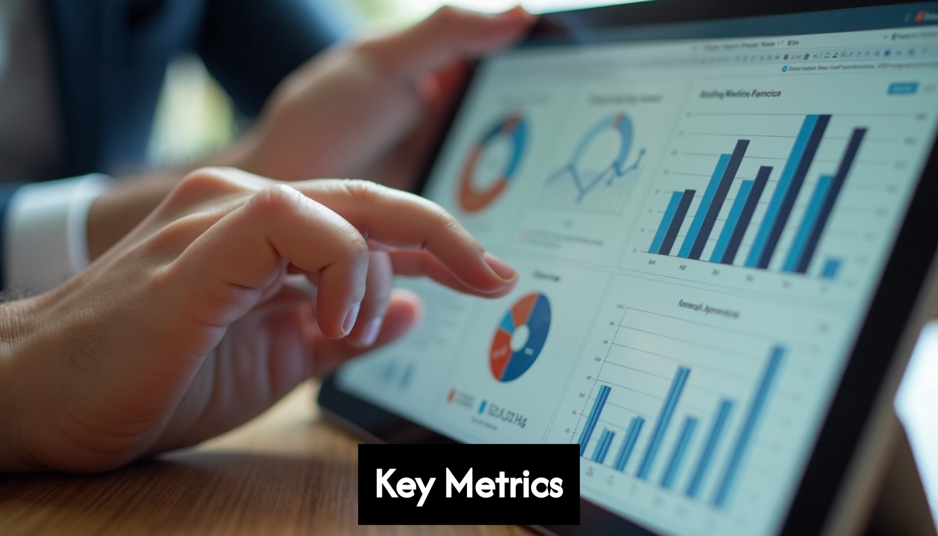 Hands analyzing data charts on a tablet screen.