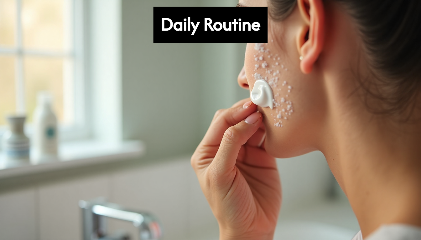 Hands applying moisturizer in skincare routine
