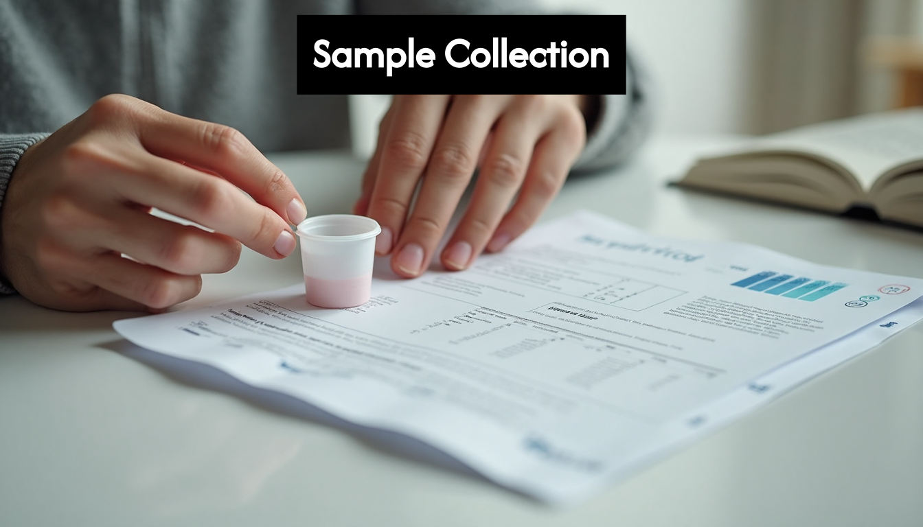 Hands assembling semen sample kit on table