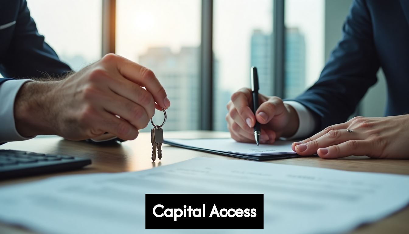 Hands exchanging house keys and signing loan papers
