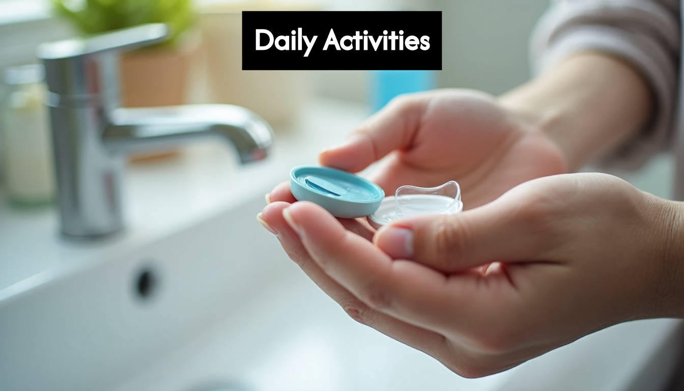 Hands holding soft contact lens above case