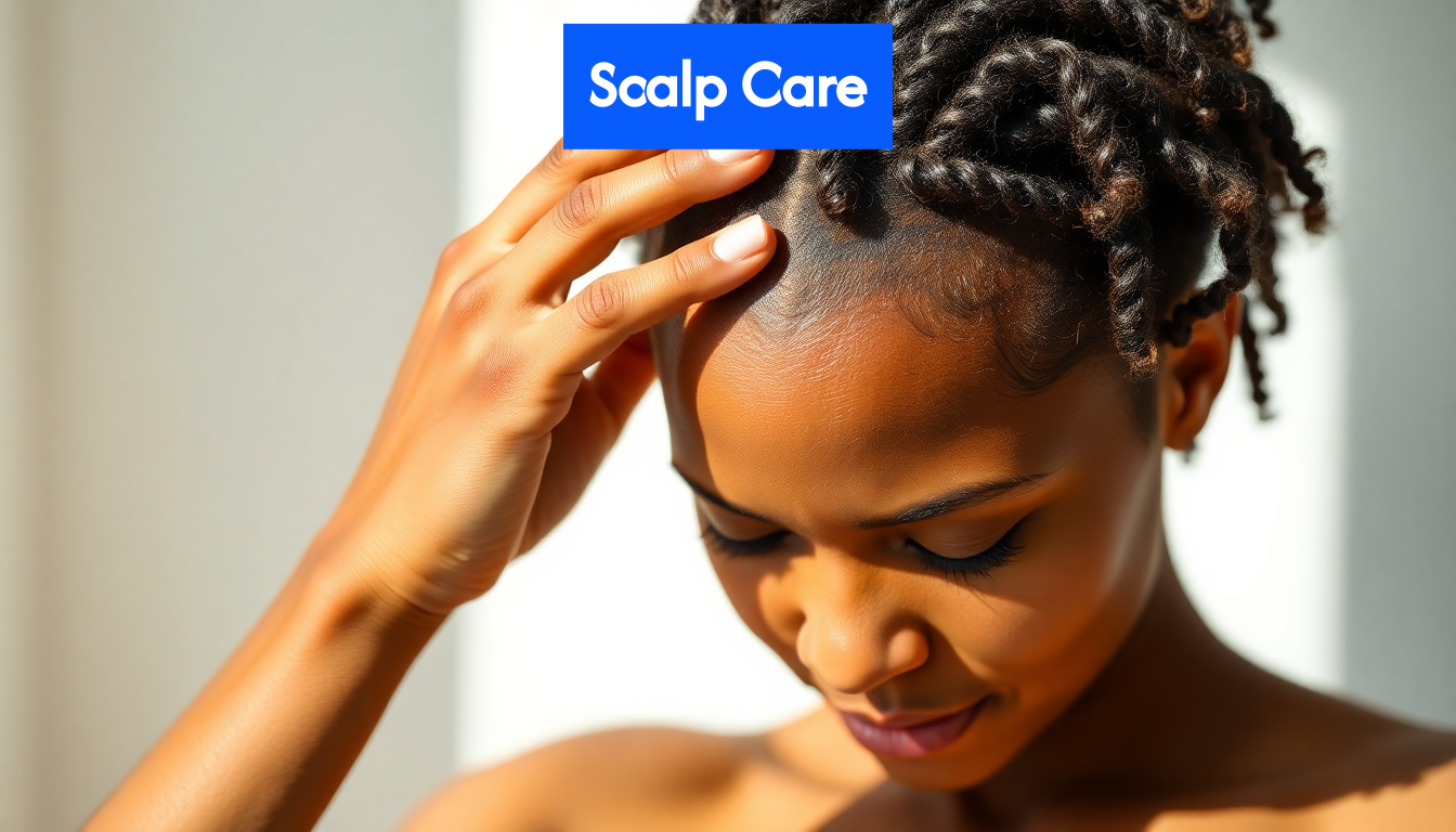 Hands massaging scalp with natural hair