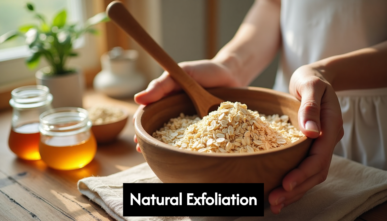 Hands mixing oatmeal scrub for skincare
