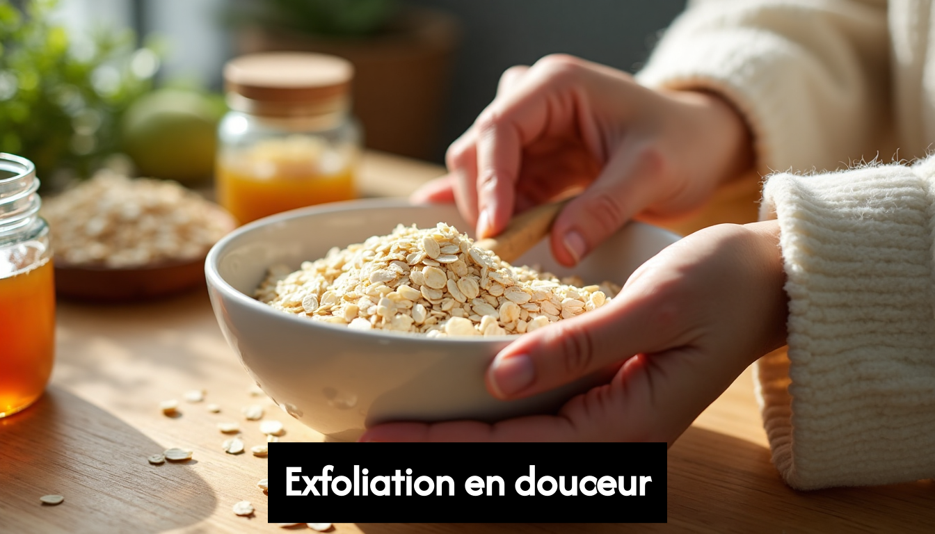 Hands mixing oatmeal scrub for skincare