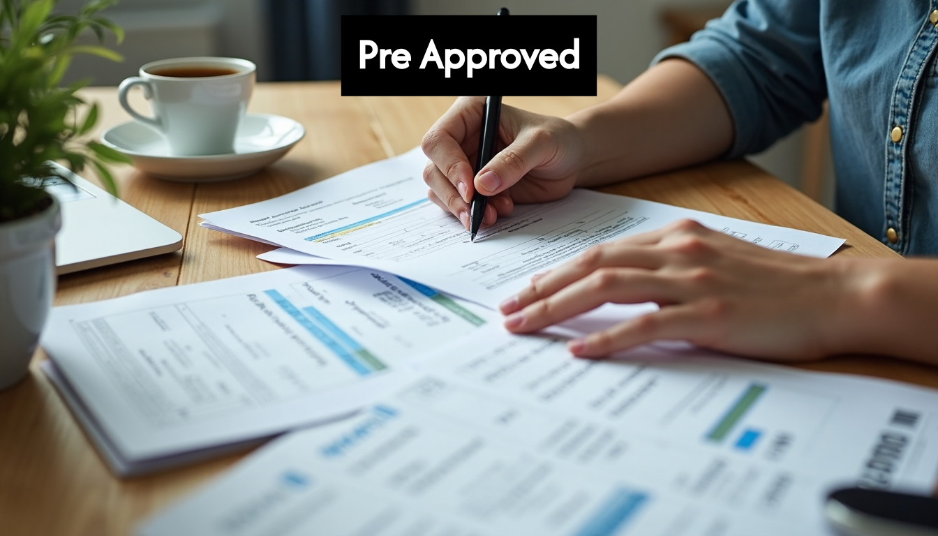 Hands organizing mortgage documents at table