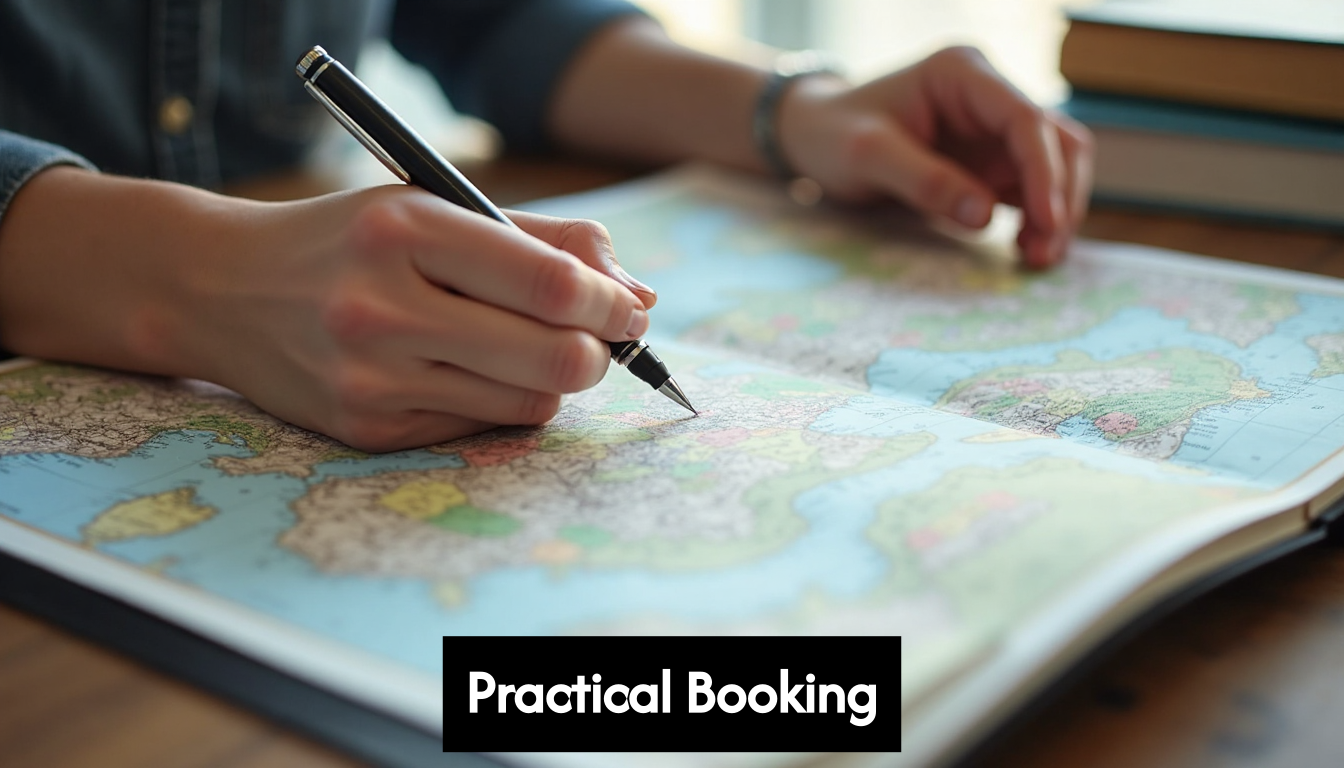 Hands planning trip with maps and guide