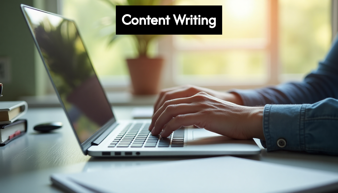 Hands typing on a laptop keyboard.