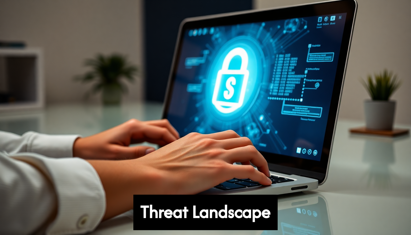 Hands typing on laptop with lock icon visible