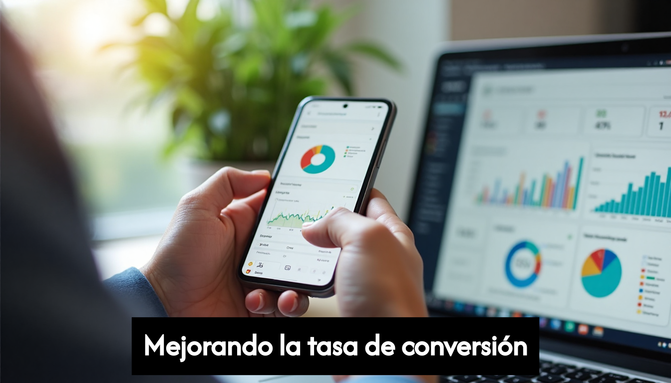 Hands using smartphone and laptop to analyze CRO data