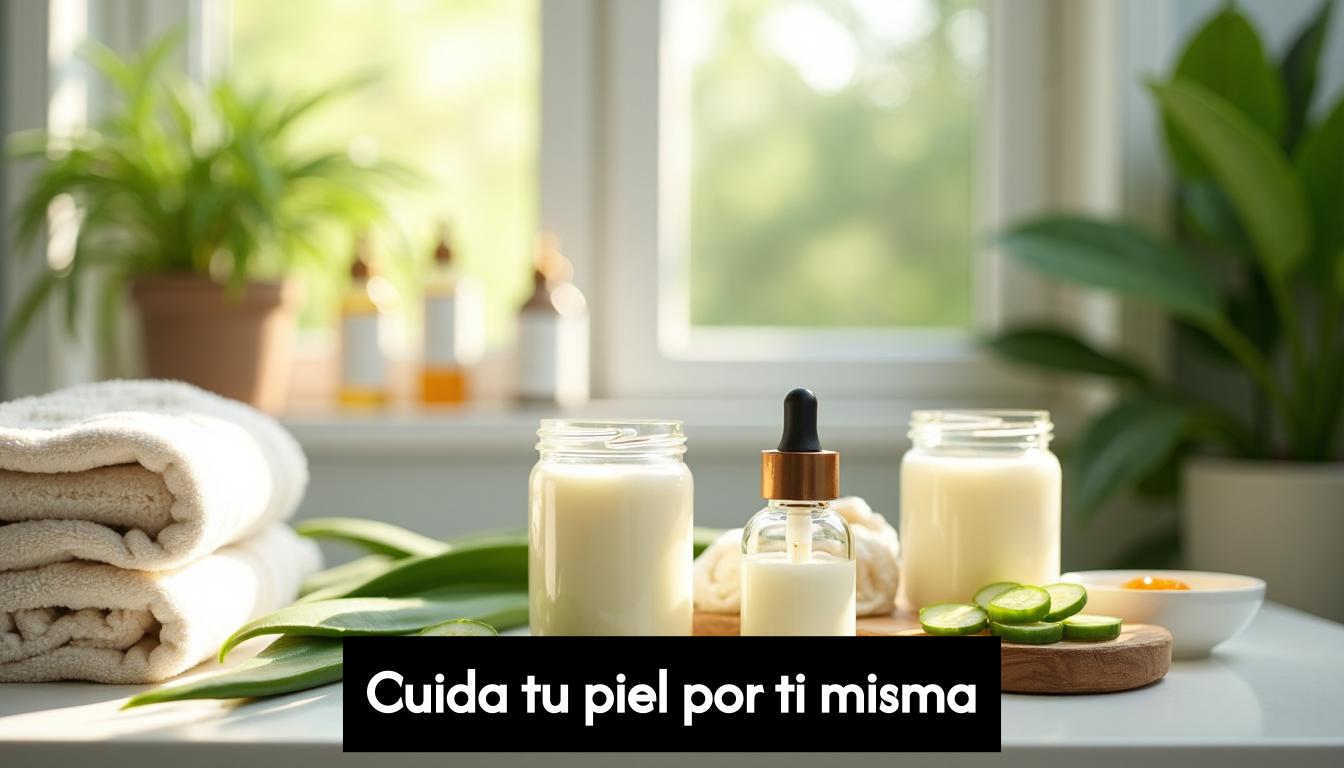 Homemade skincare jars with natural ingredients on countertop