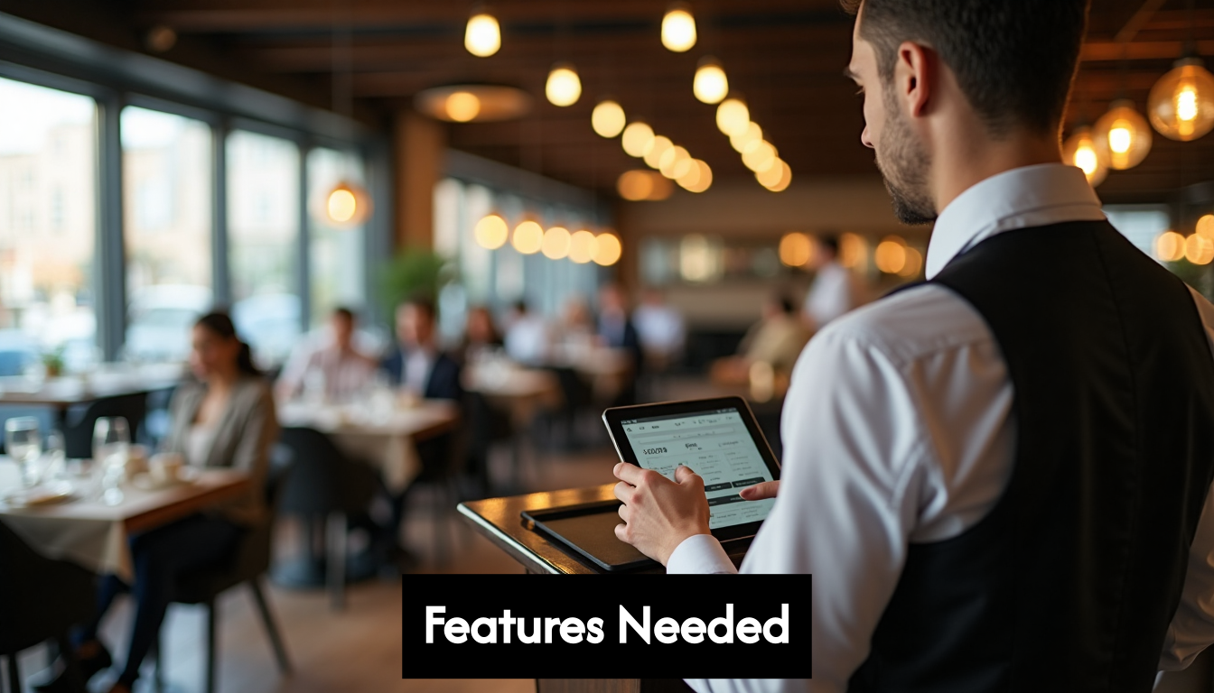 Host checking reservations on tablet in restaurant