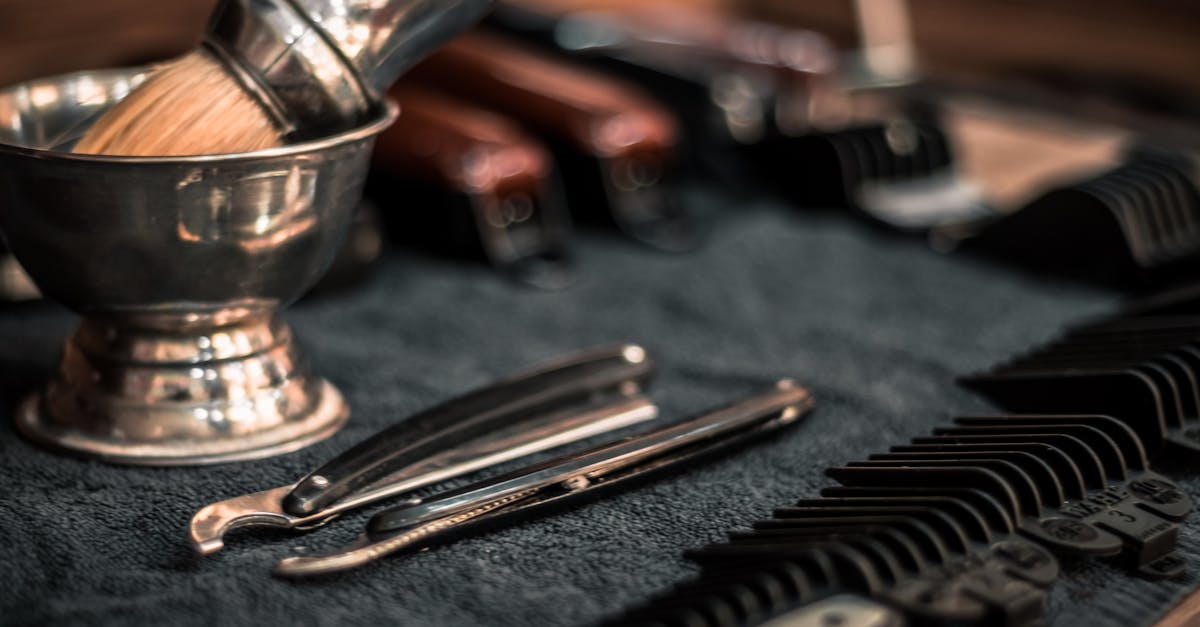 Various beard grooming products on a table