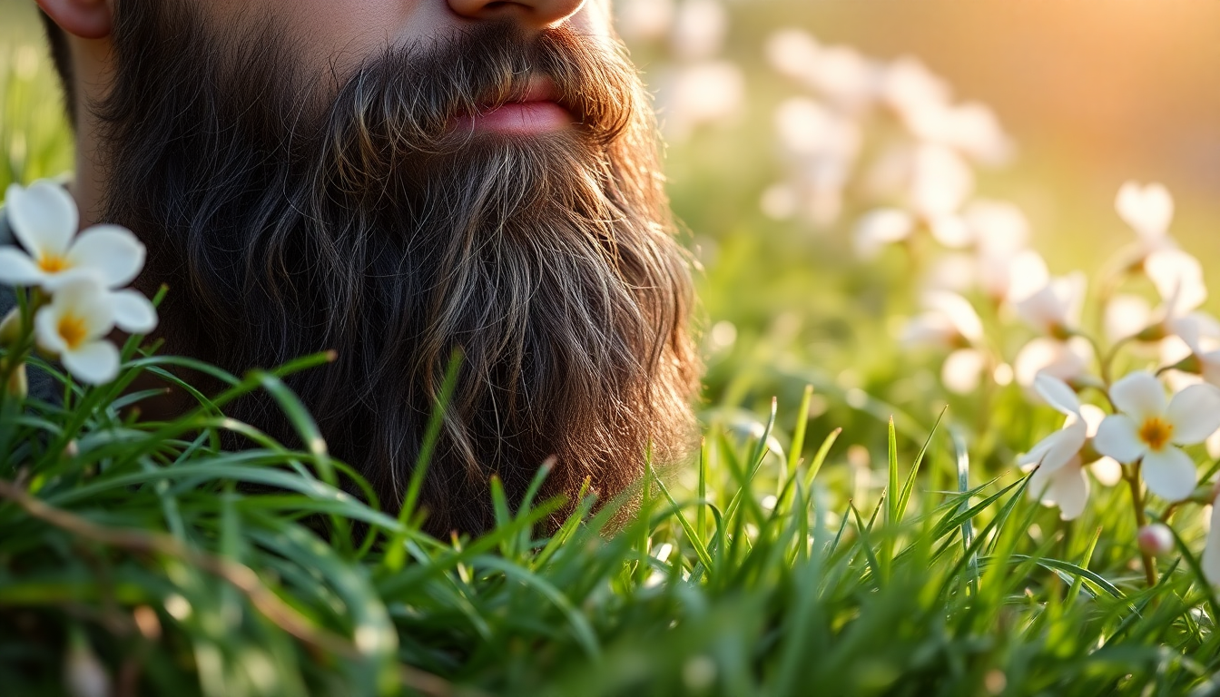 A close-up of a healthy beard outdoors