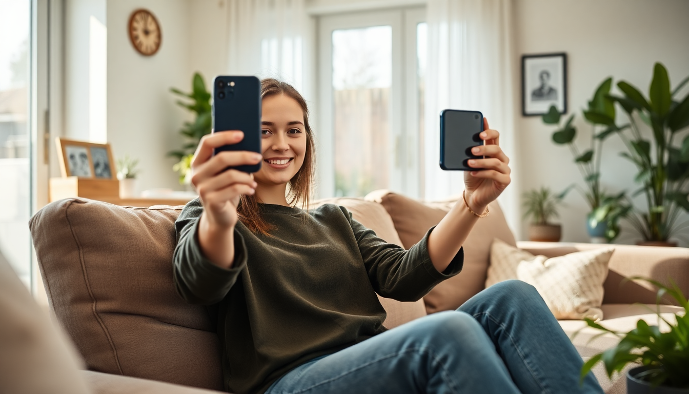 Micro-influencer filming at home with phone