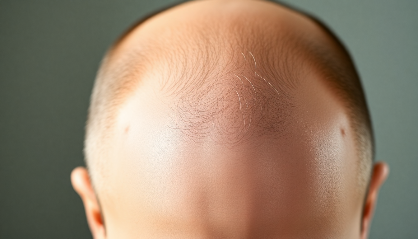 Close-up of male with thinning hair on crown