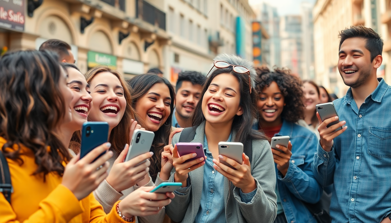 Group of micro influencers filming together outdoors