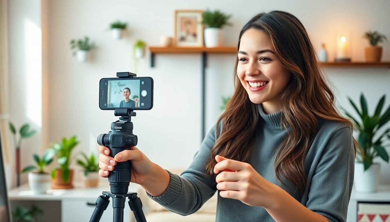 Micro influencer filming video in home studio