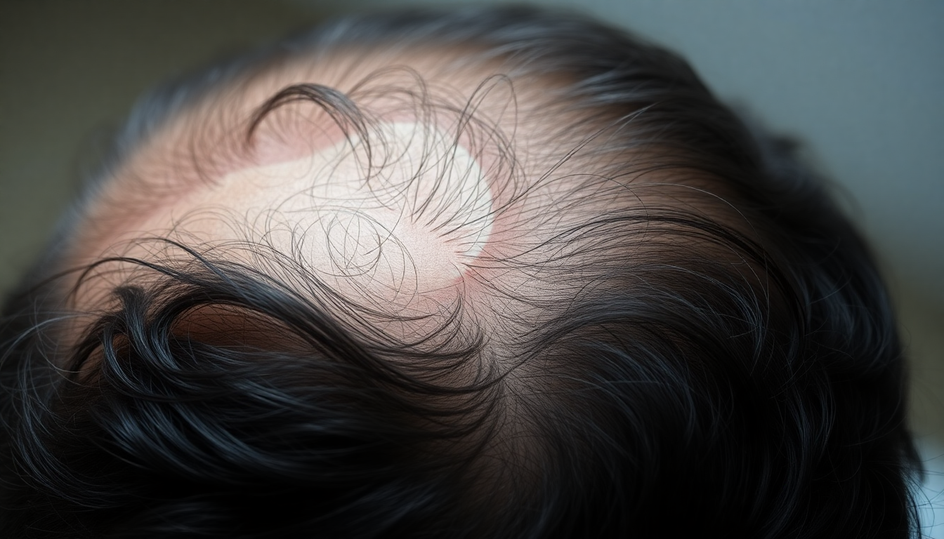 Close-up round bald patch on scalp