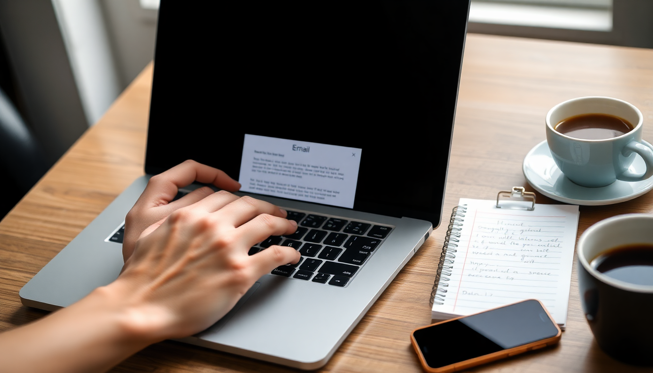 Person composing personalized email on laptop