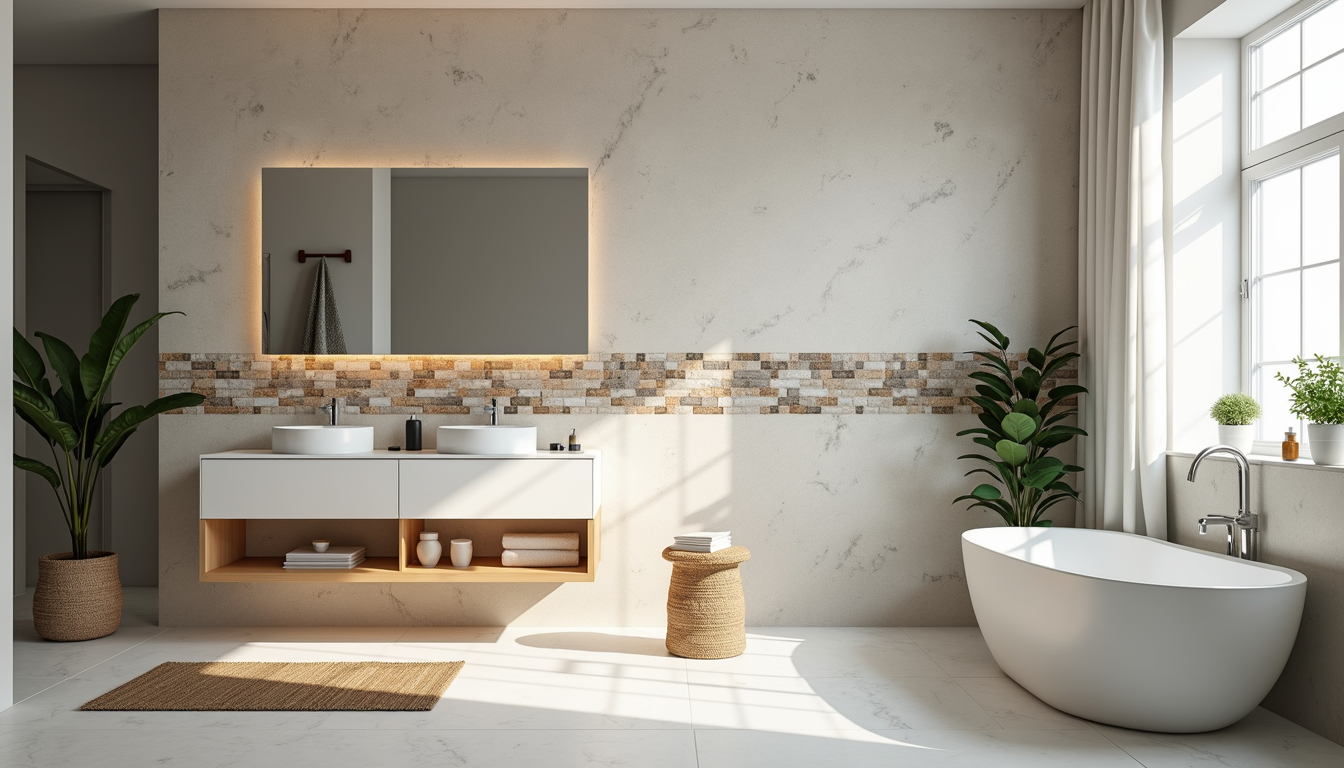 Modern bathroom wall with decorative mosaic tiles