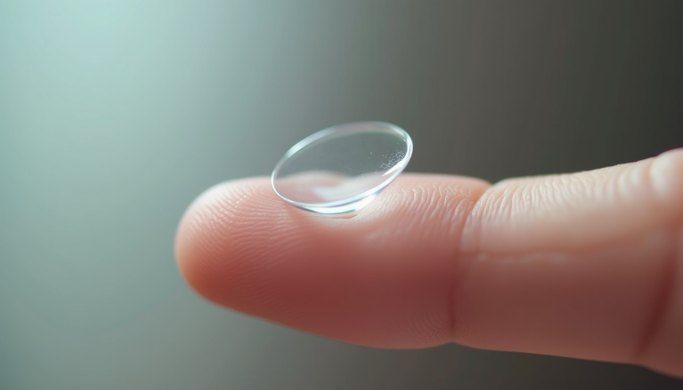 A contact lens on a fingertip