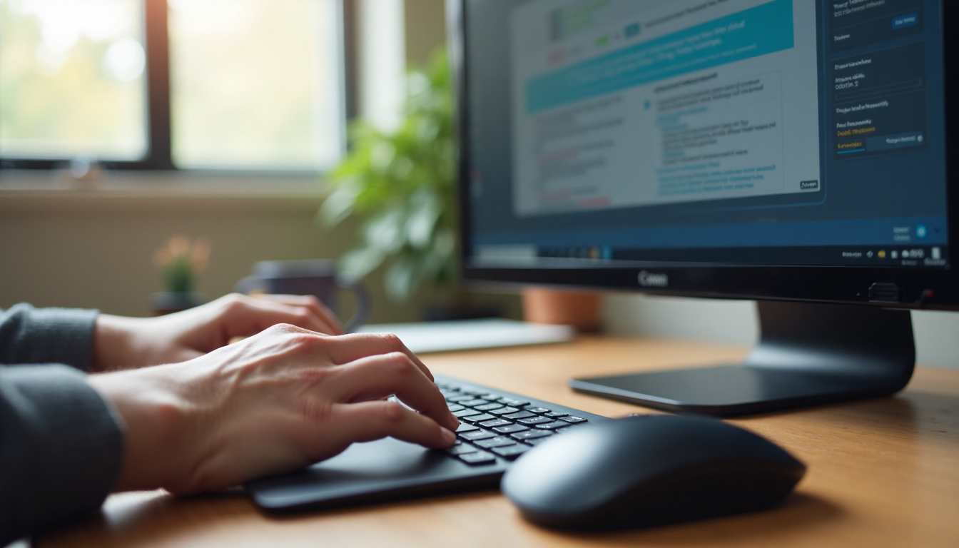 Hands using a computer with accessibility features