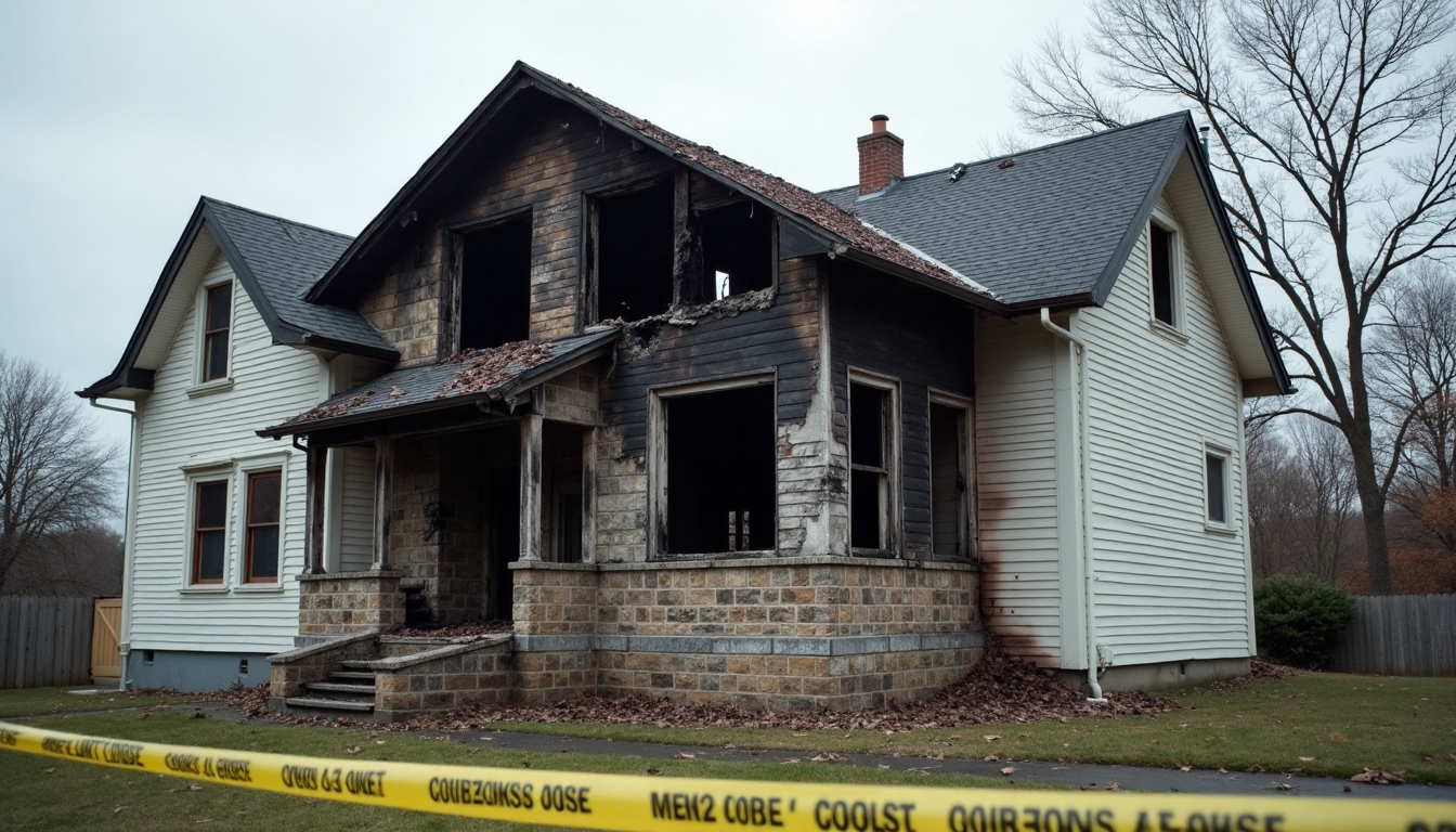 Expert Fire Damage Restoration Services 1 House with severe fire damage and smoke