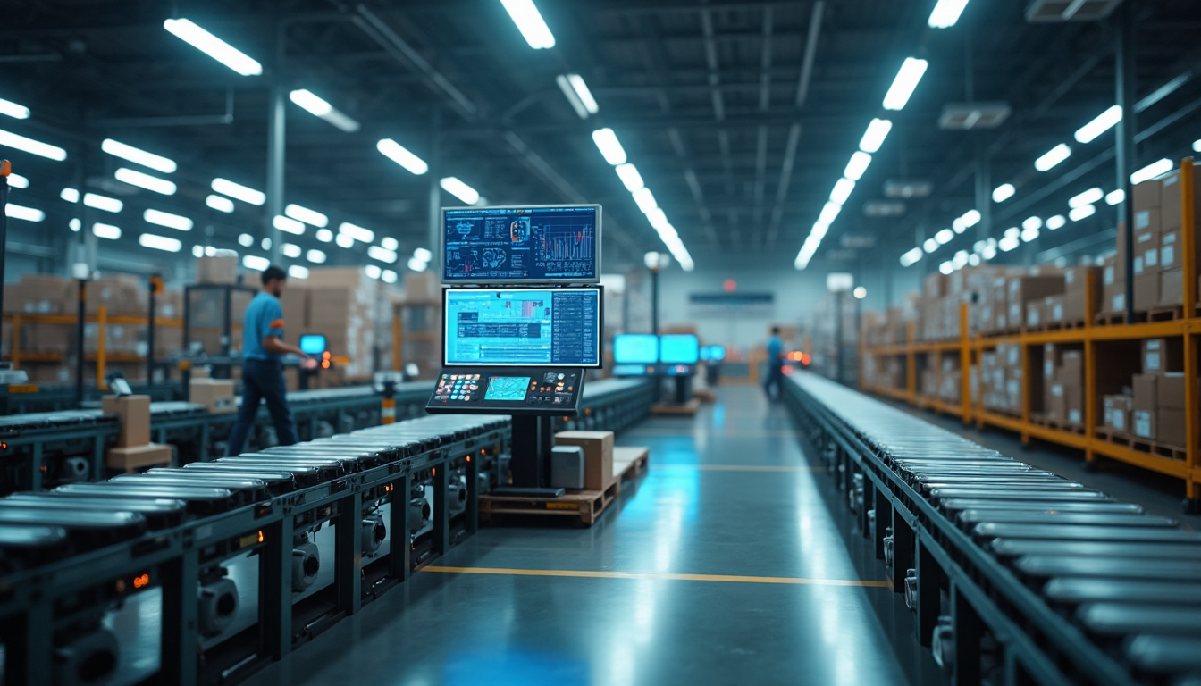 Warehouse showing optimized operations with data displays
