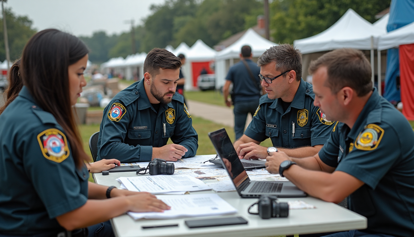 Emergency response team coordinating at disaster site