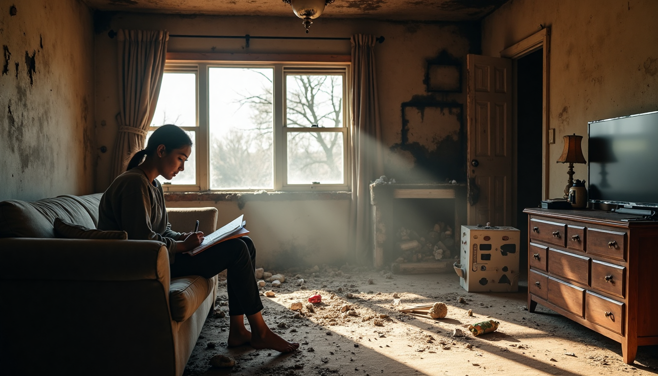 Fire Damage Insurance in Charlotte, NC: 2025 Guide for Property Owners 3 Homeowner documenting fire damage to property