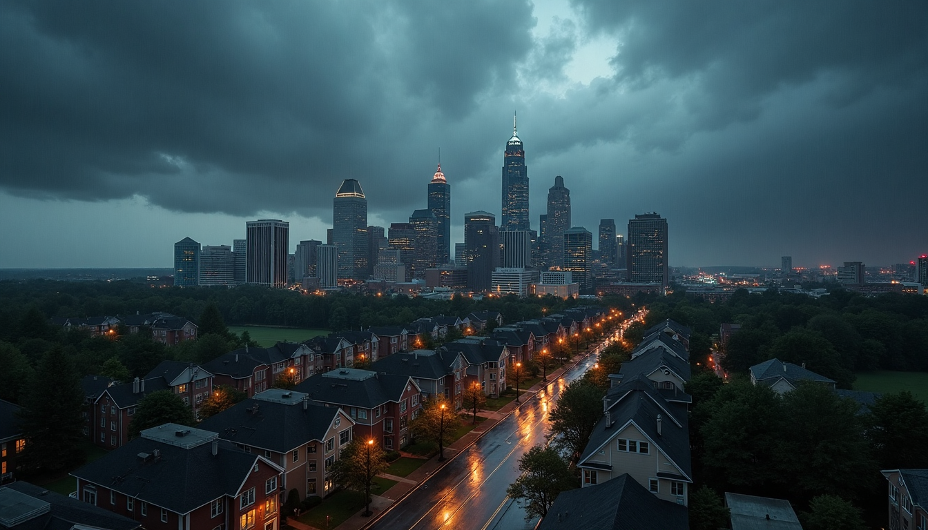 Charlotte city skyline with stormy weather