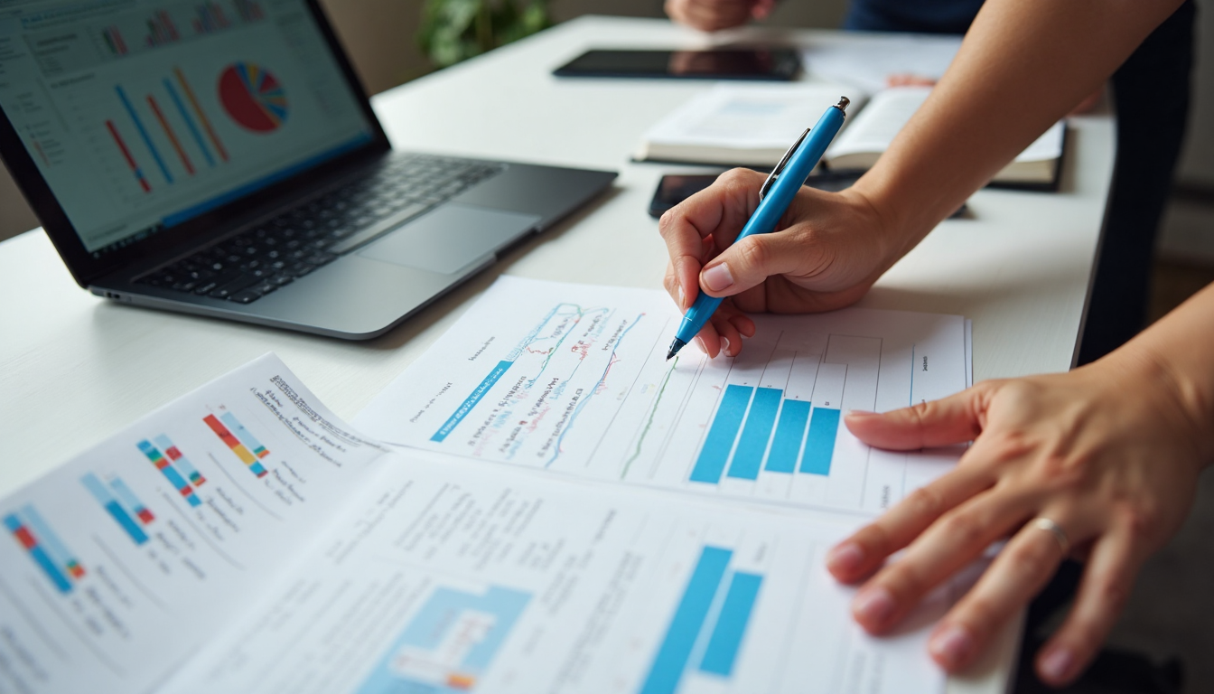 Workspace with content strategy planning materials