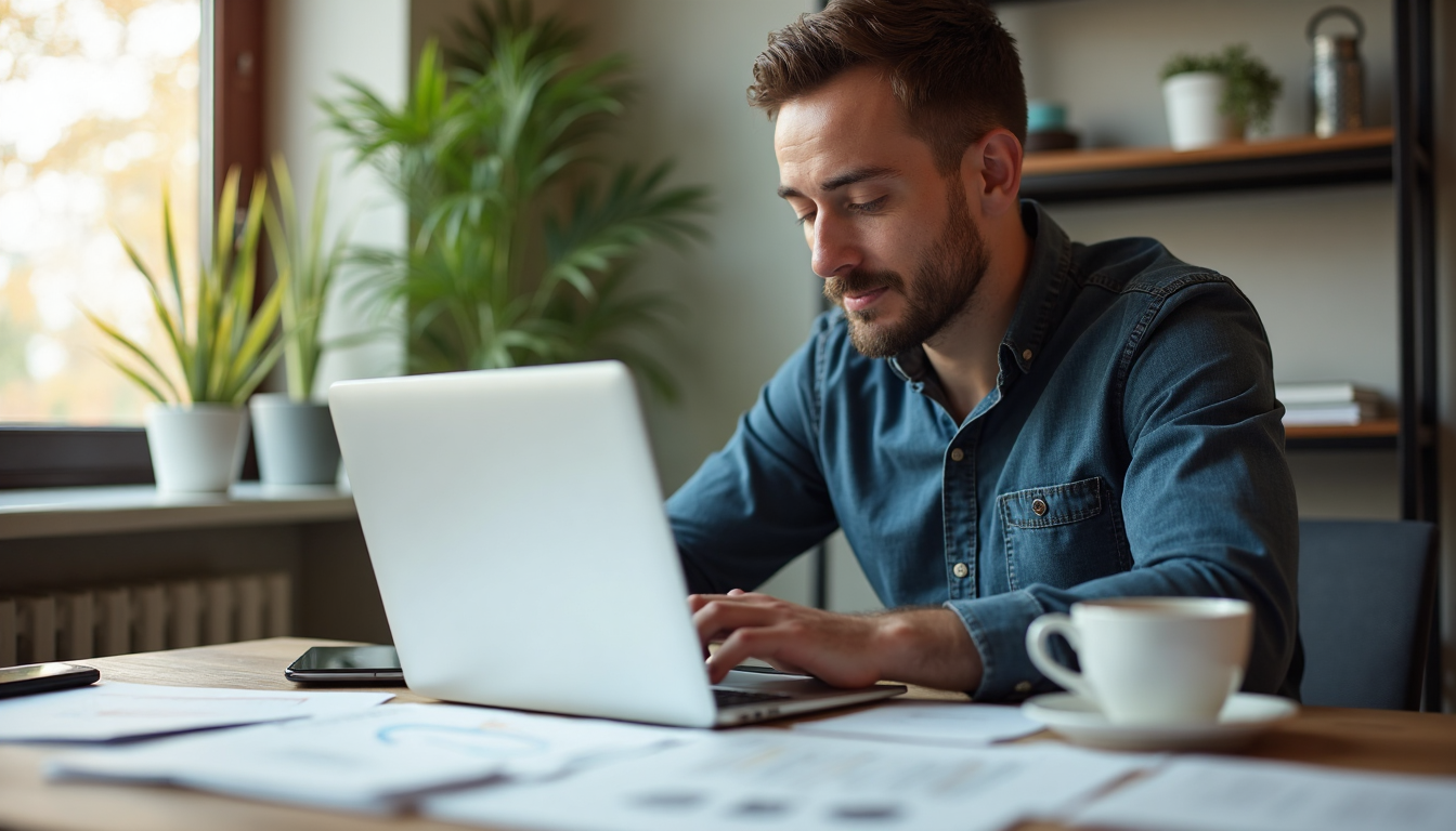 Business owner working on digital marketing at desk