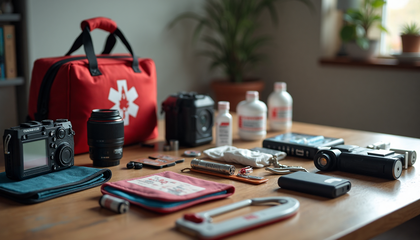 Storm emergency kit with radio, flashlight, and supplies