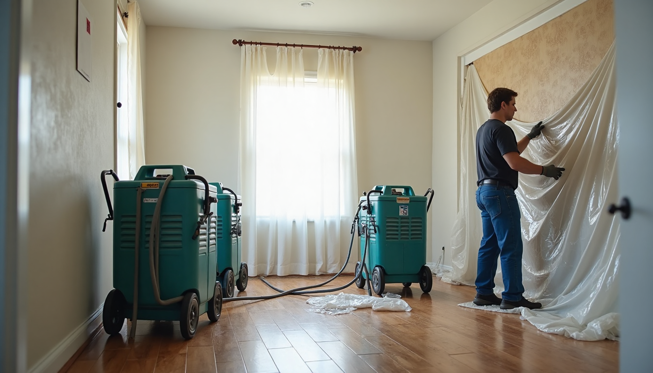 Water Mitigation Process in Charlotte, NC: Complete 2025 Guide 1 Technicians performing water mitigation in a Charlotte home