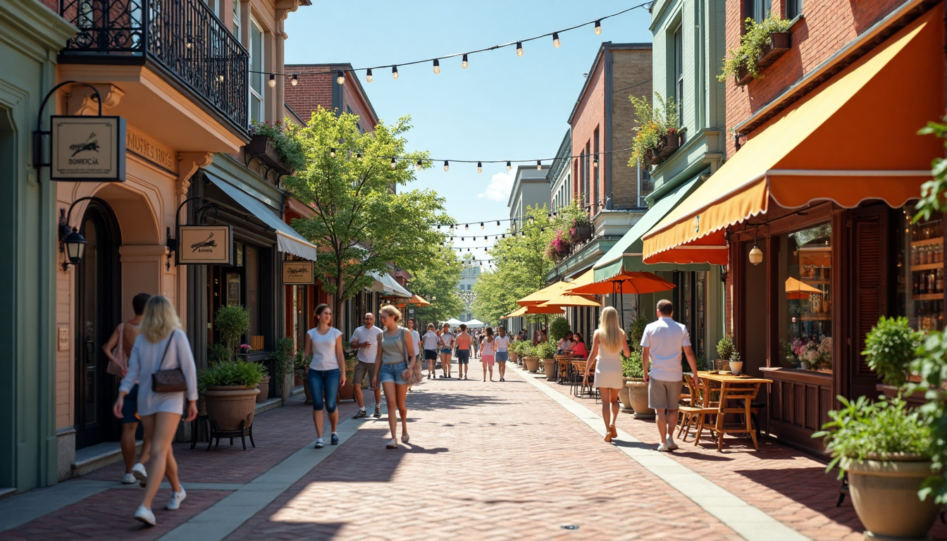 Busy local business street with people shopping