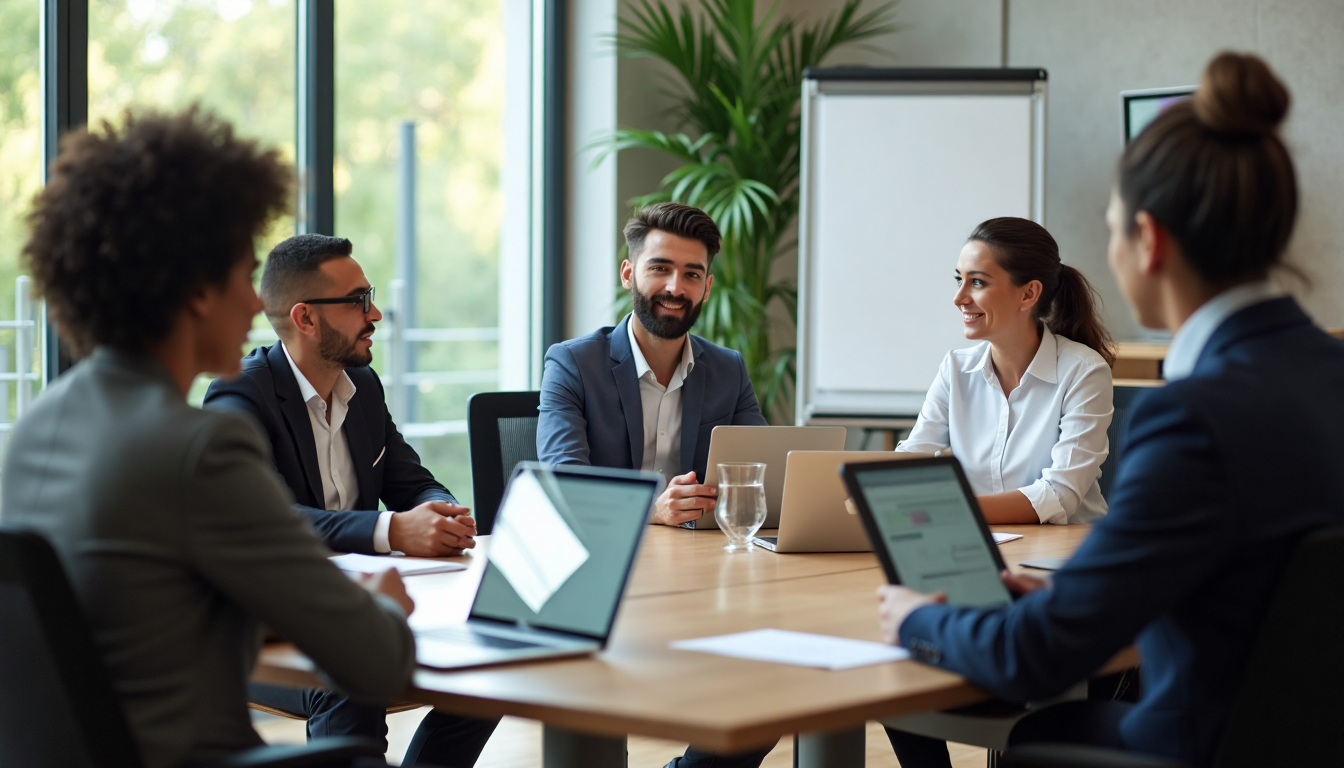 Business professionals collaborating in a modern office