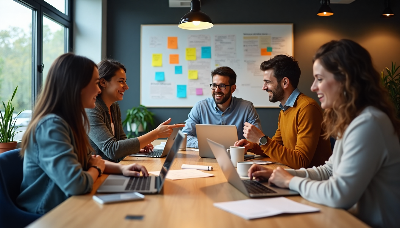 Marketing team collaborating on content creation