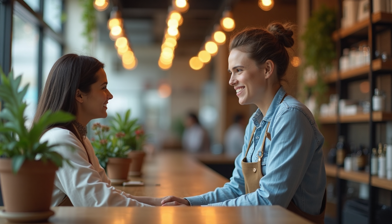 Service provider greeting customer warmly