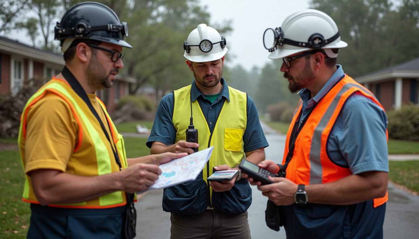 Emergency team coordinating in disaster area