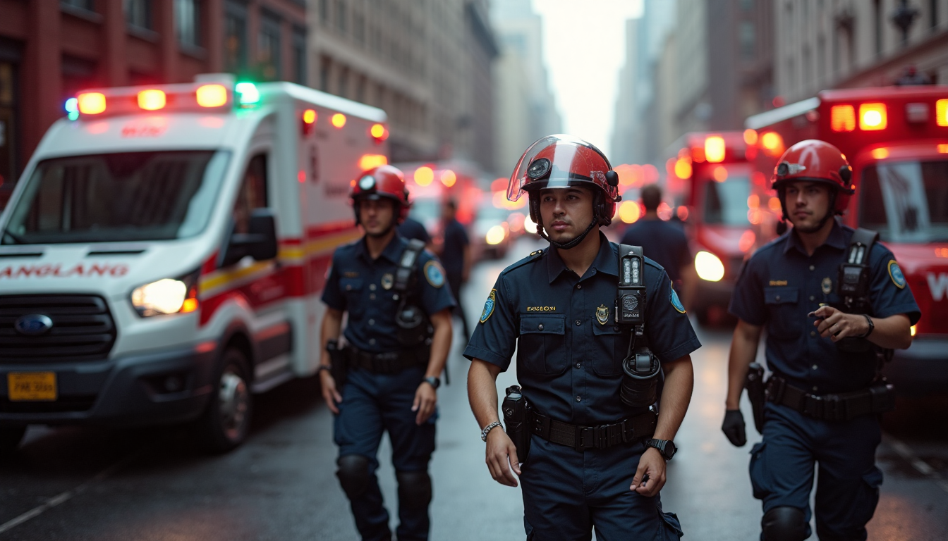 First responders working together in city emergency