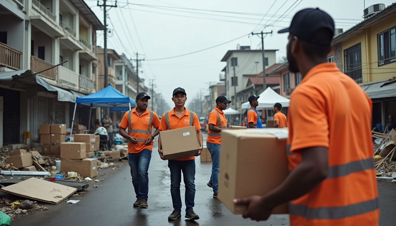 Emergency responders deliver aid in disaster zone