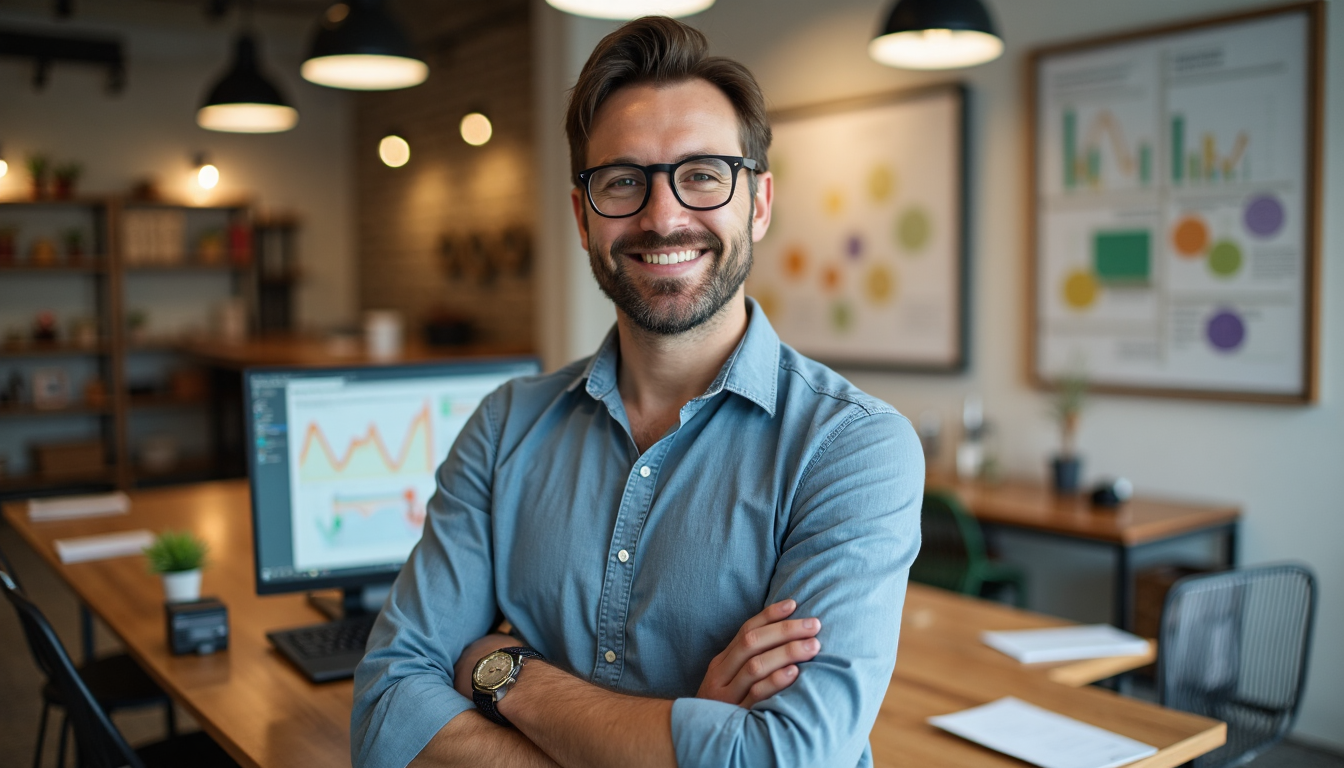 Small business owner with digital marketing tools