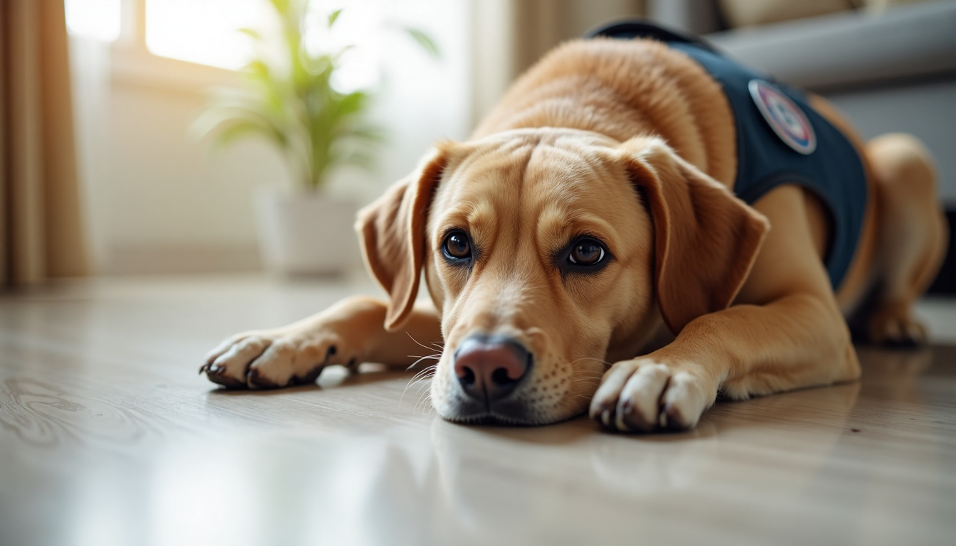 Calm service dog demonstrating emotional stability indoors