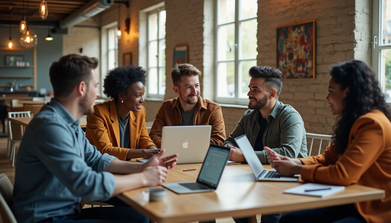 Team creating local marketing content together