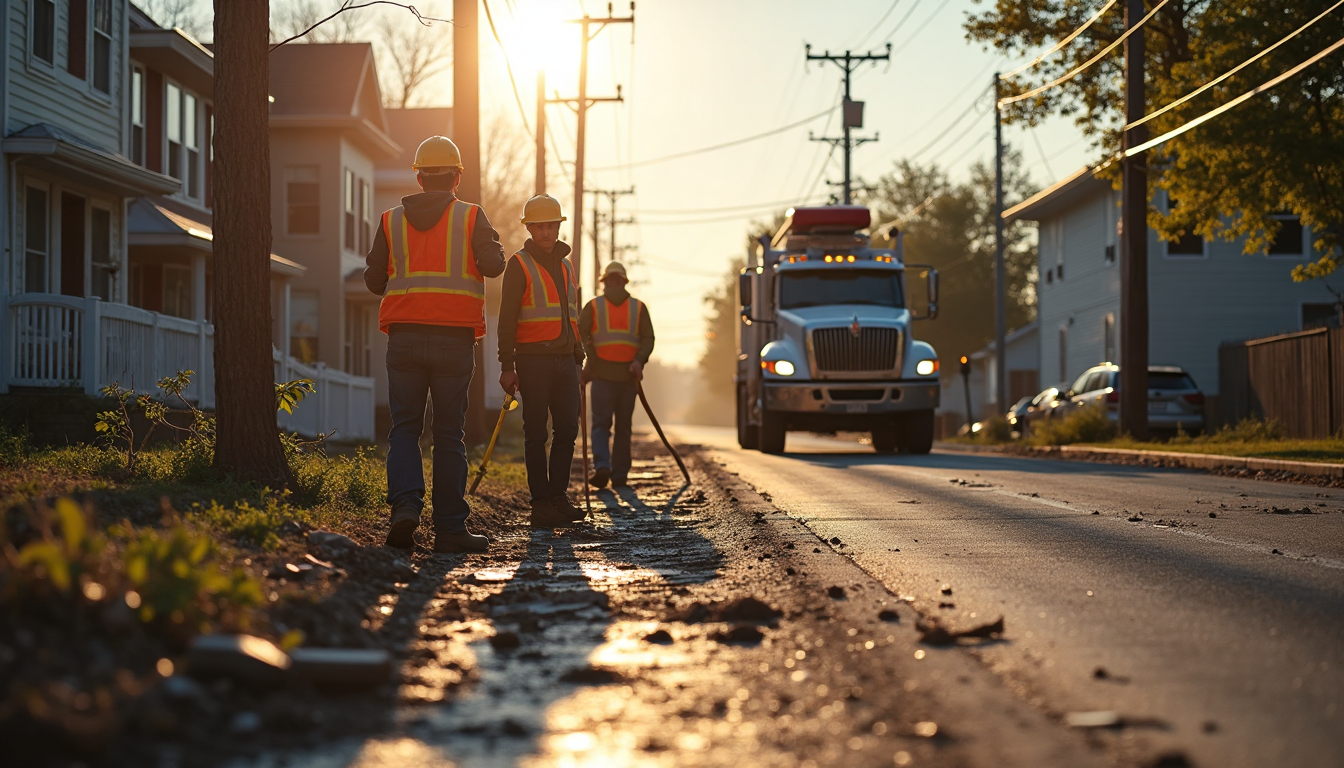 Workers clearing debris during recovery